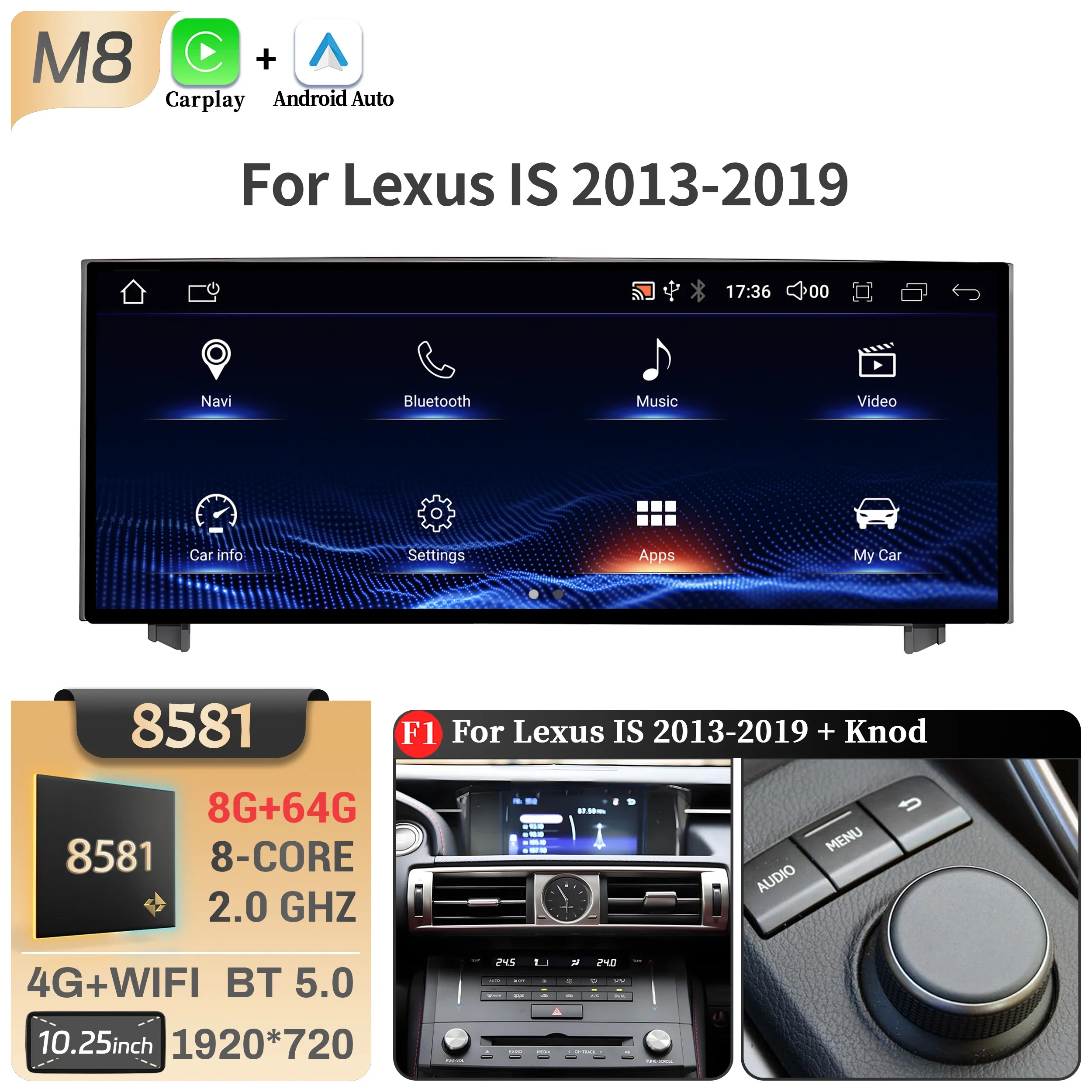 10.25"Android 14 For Lexus IS RC 200 250 300 350 200t 300h 2013-2019 Car Radio Multimedia CarPlay Snapdragon 668S Touch Screen image 3