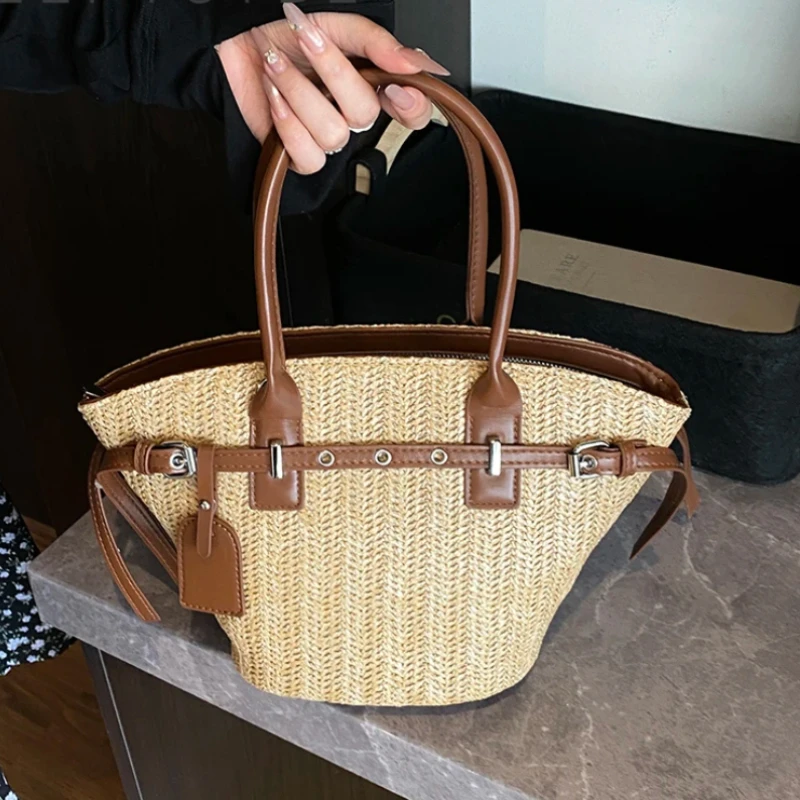 

Woven Straw Tote Handbaga Casual Crossbody Bag For Women 2025 Trendy Handmade Shoulder Bags Females Beach Bag Summer Handbag