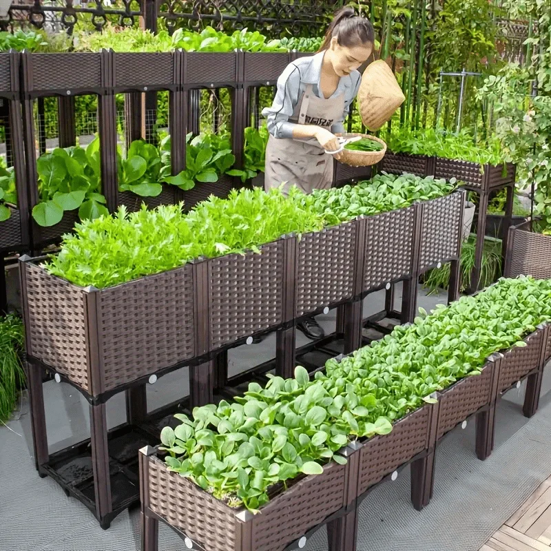 

Durable Plastic Elevated Pot with Drainage Hole, Multi-Component Outdoor Flower and Vegetable Rack, Natural Look Pot for Terrace