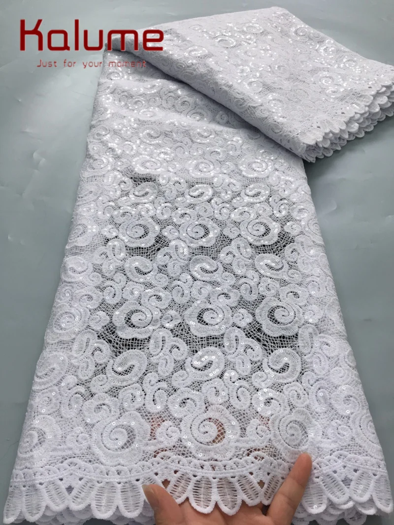 

White African Guipure Lace Fabric with Sequins 2026 High Quality Lace Nigerian Lace Fabric 5yards for Woman Prom Dresses F4078