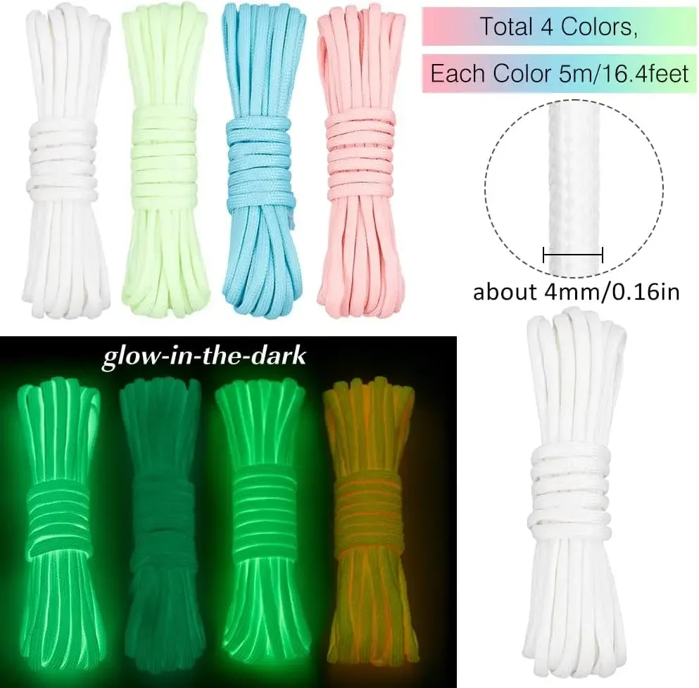 4mm Luminous Paracord 9 Strands Nylon 550 Tent Cord Glow in the Dark Outdoor Parachute Lanyard Camping Survival EDC