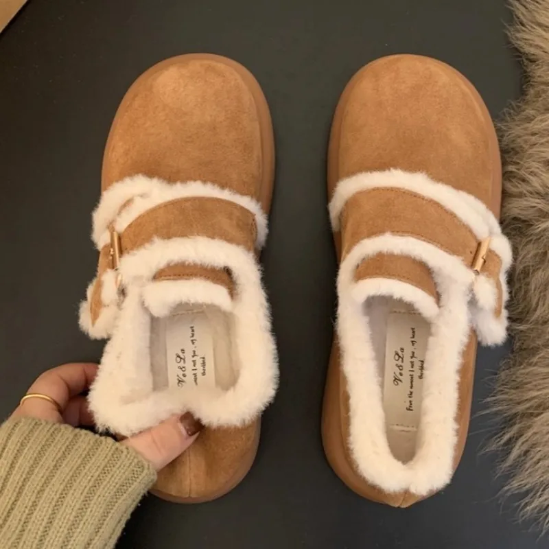 

Женские зимние ботильоны на меху, замшевые короткие плюшевые туфли на плоской подошве, модная теплая хлопковая обувь 2025 года, новая зимняя уютная прогулочная обувь Mujer Botas