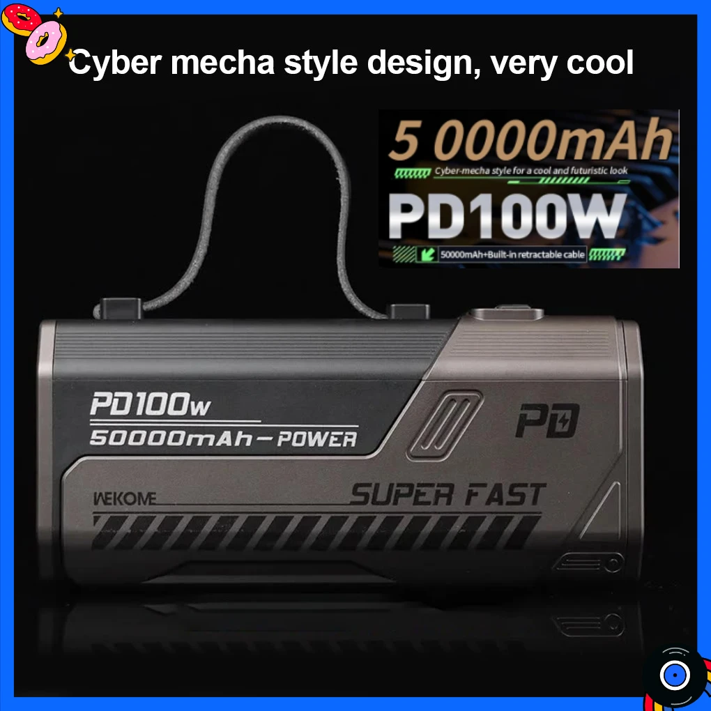 باور بانك شحن سريع 50000 مللي أمبير في الساعة 100 وات عالي الطاقة ومتعدد الوظائف وقابل لإعادة الشحن وقابل لإعادة الشحن وسامسونج وشاومي وهواوي