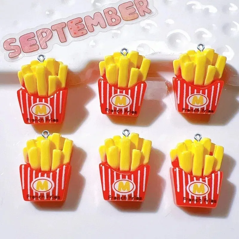 10Pcs/Pack Cute Simulated French Fries Resin Charms Food Pendants Craft Findings For DIY Jewelry Making Accessories