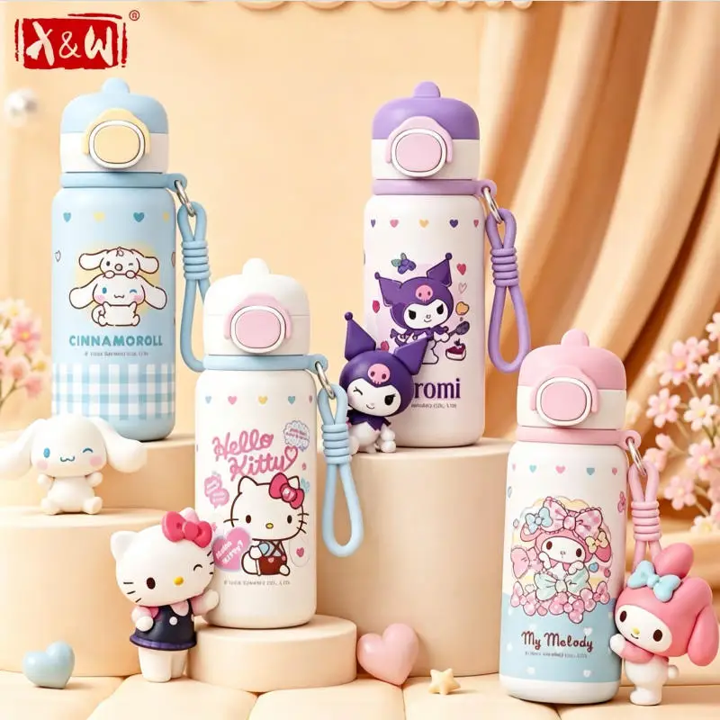 X&W Sanrio 500ml Kids Insulated Tumblers 316 Stainless Steel Hello Kitty Dual-drink Cup Portable Thermal Straw Cups Student Use