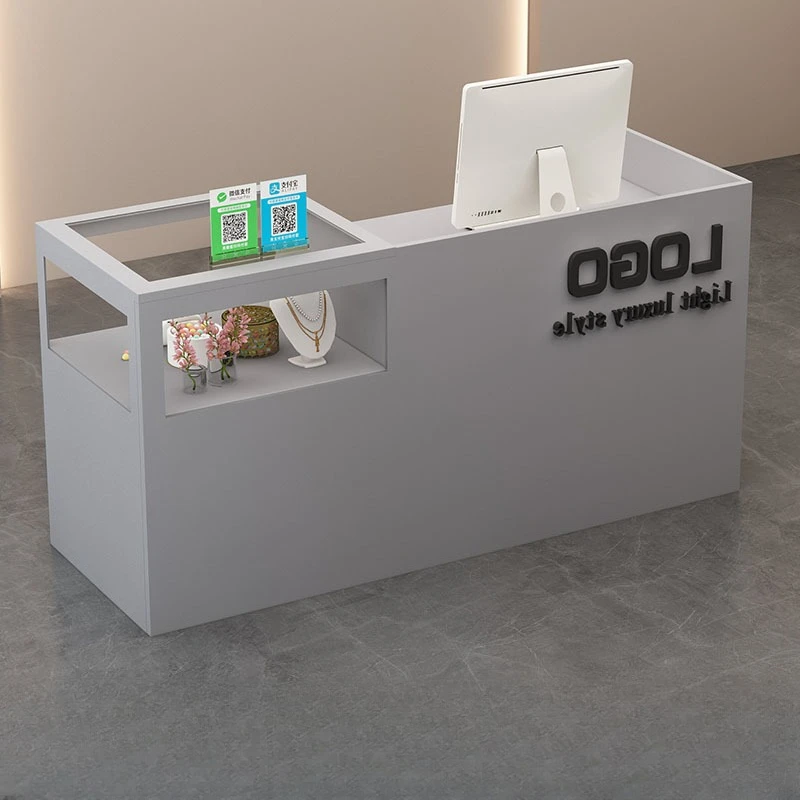 オーガナイザーがデザインしたレセプションデスク、モダンなショップ、ビューティーバー、高級ホテルのレセプションデスク、レストランのモストラドール、トレンディな家具