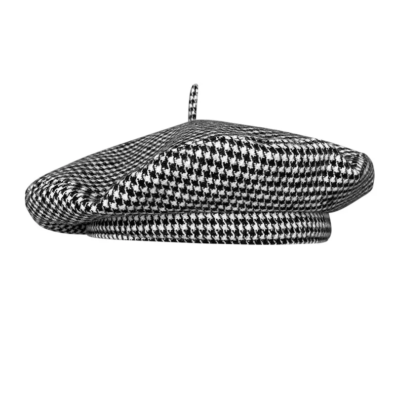 Houndstooth Big Head Newsboy Cap Women Beret Vintage Painter Spring Summer Autumn Winter Hats Octagonal Caps Female Bone  0008