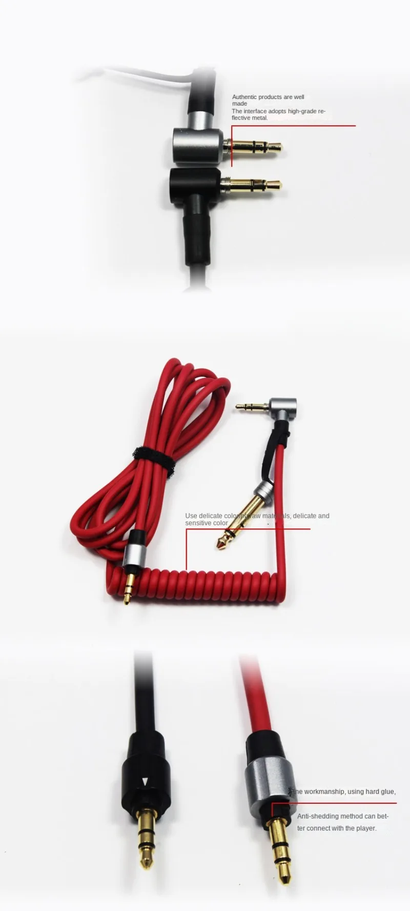 3.5mm To 3.5 Mm Audio Cable Pro Cable,Detox Cable, AUX Telescopic Cable Spring Audio Cable with 6.5mm Connector