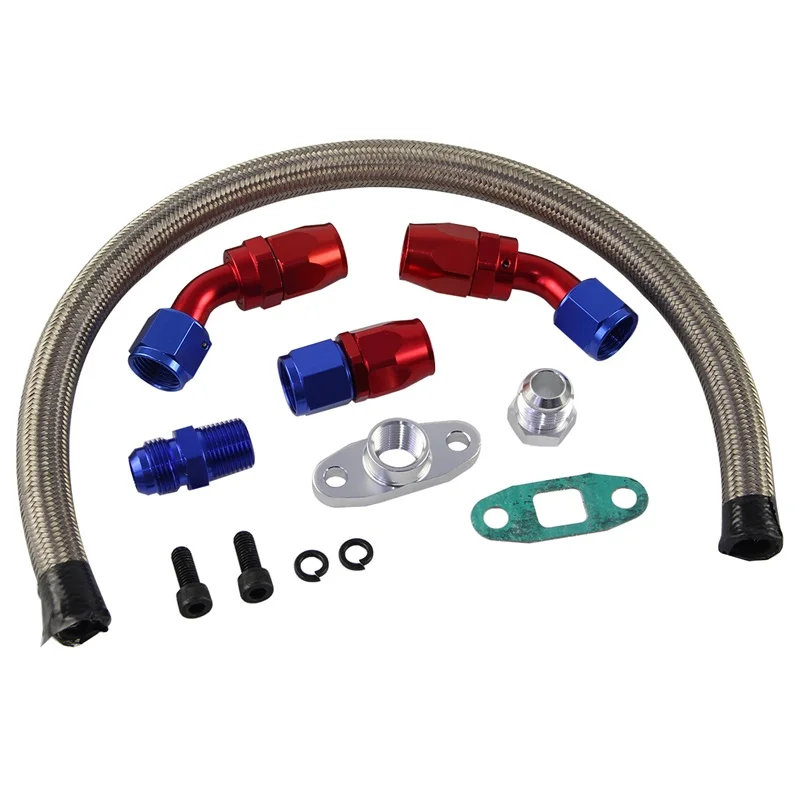 For SR20DET KA24DE Universal Oil Filter Cooler Sandwich Adapter Plate + Turbo Oil Return Drain + Stainless Steel Fuel Feed Line