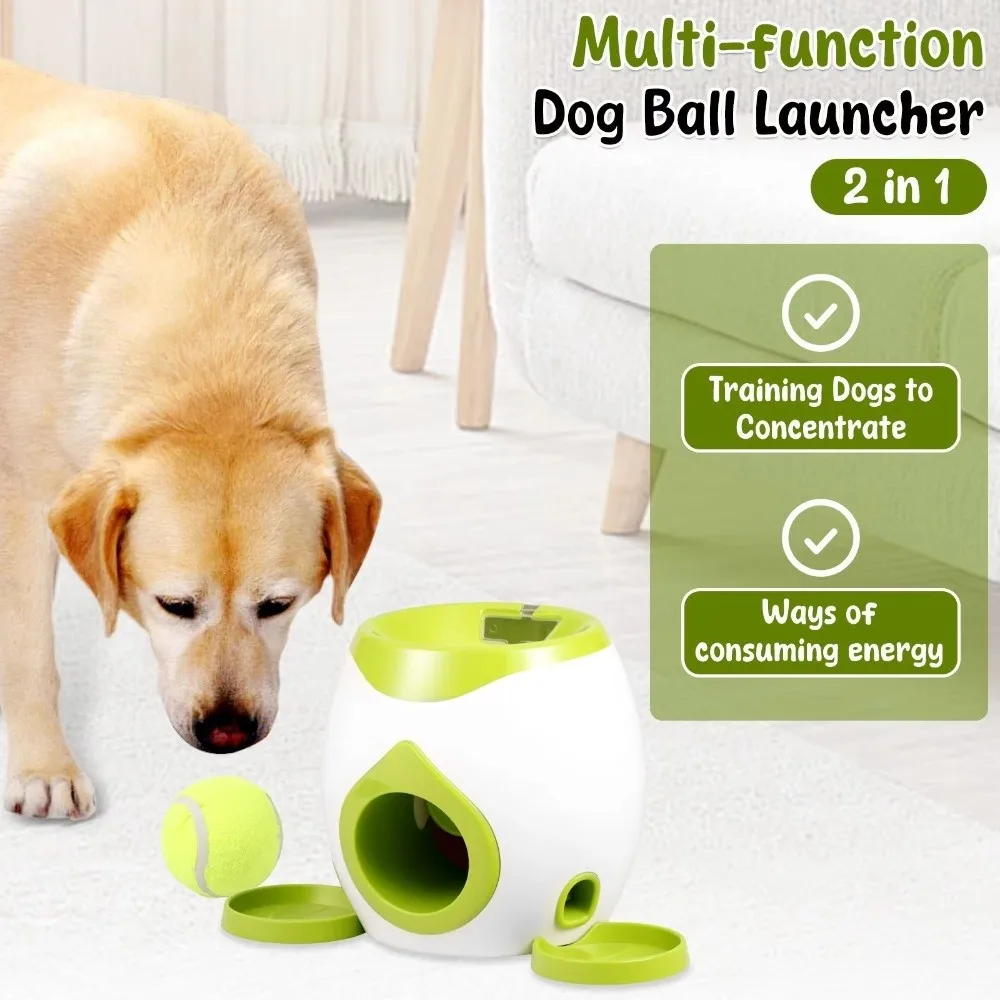 2 in 1 Pet Feeding Machine Automatic Leak Food Pet Training Machine Interactive Toy Tennis Ball Launcher Dog Training