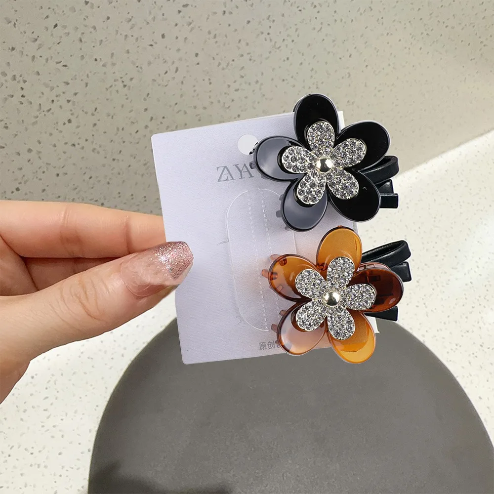 

2 PCS Rhinestone women's Crab hair clips flower claw Small shark clip accessories for girls with high-end feel hair pins