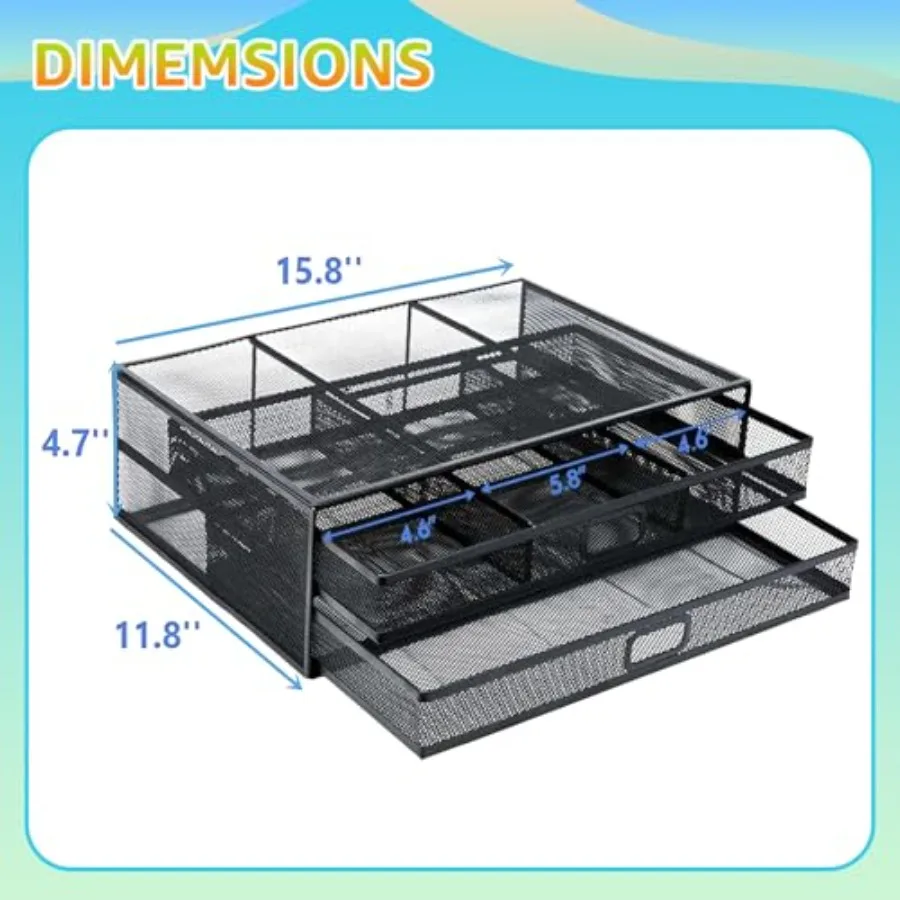 Computer Monitor Stands with Drawers Metal Mesh Desktop Monitor Riser Desk Storage Organizer with Drawers for PC Laptop Printer