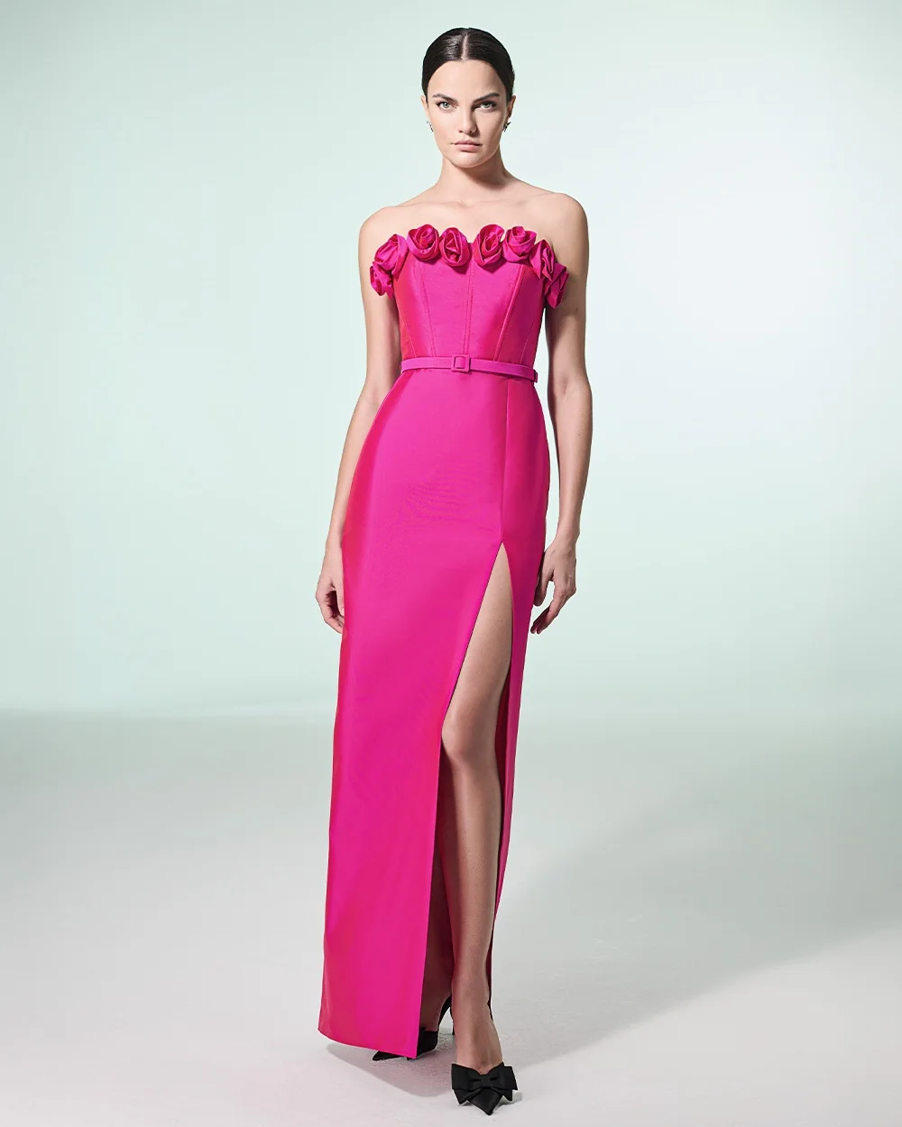 

Customized Fashion Modern Style Handmade Flower Sash Straight Strapless Long Dresses Bespoke Occasion Dresses Sizes Available