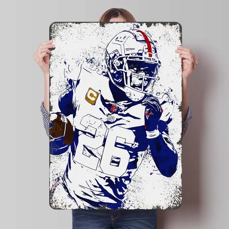 Saquon Barkley Poster Football Marble Art Metal Signs Bedroom Decoration Room Decor Men Decorative Metal Plates Art of Murals