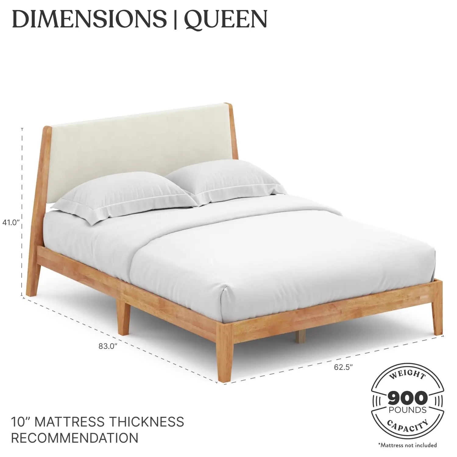 Solid Wood Queen Bed Frame Easy Install Unique Headboard Wooden Slat Support No Box Spring Beige Walnut, Customized
