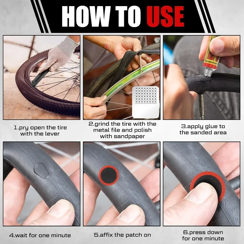Universal Bicycle Motorcycle Tyre Repair Kit Vulcanizing Patches Liquid Glue Metal Rasp for Puncture Fix Cycling Maintenance image 6