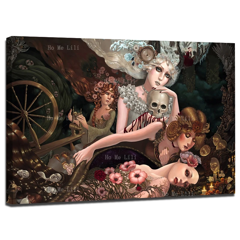 Surrealism Skull Girl Field Of Dreams Doll Forest Flowers Clock Terror Canvas Wall Art By Ho Me Lili For Livingroon Decor