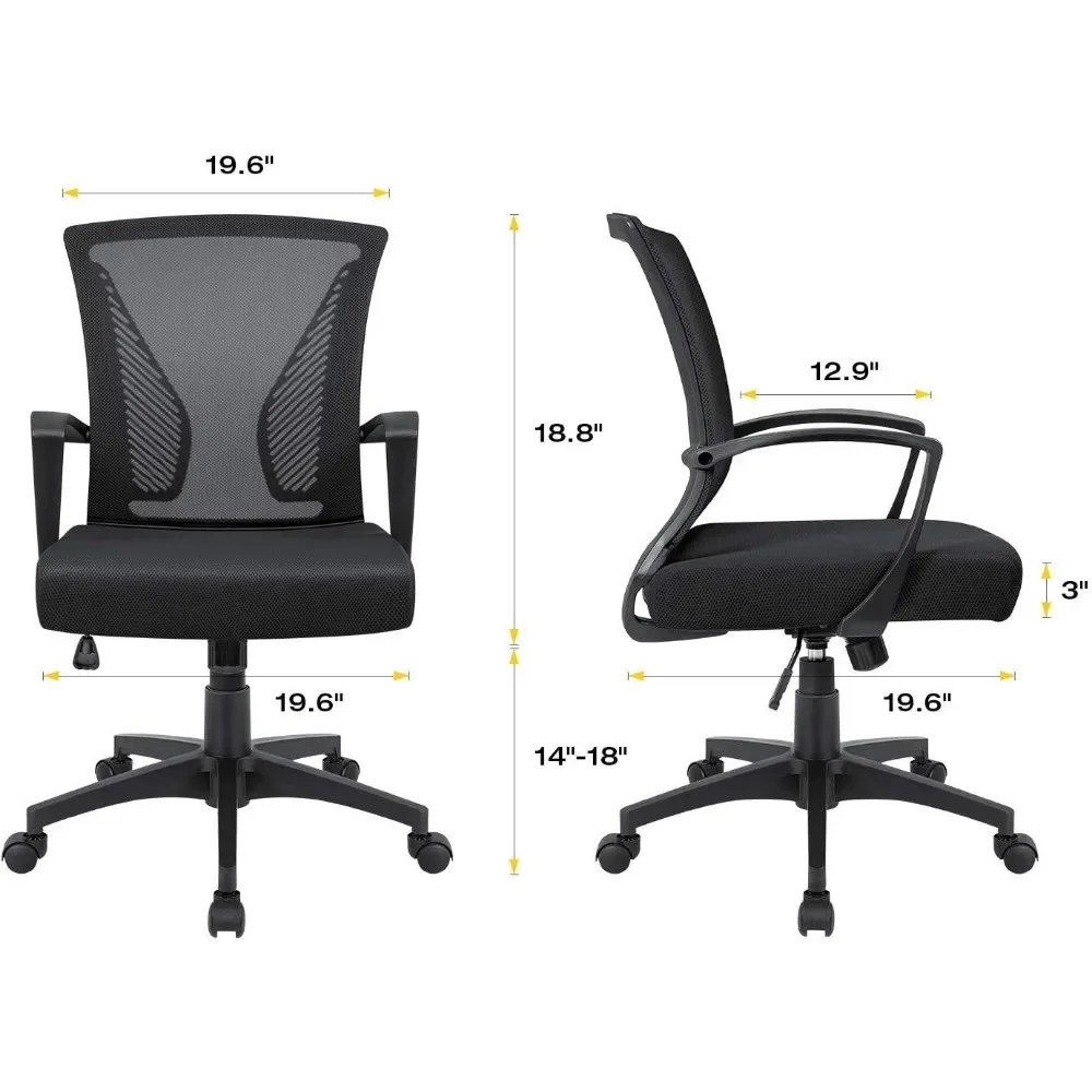 Chaise de Bureau Ergonomique à Mi-Dossier en Maille, avec Support Lombaire, pour Ordinateur