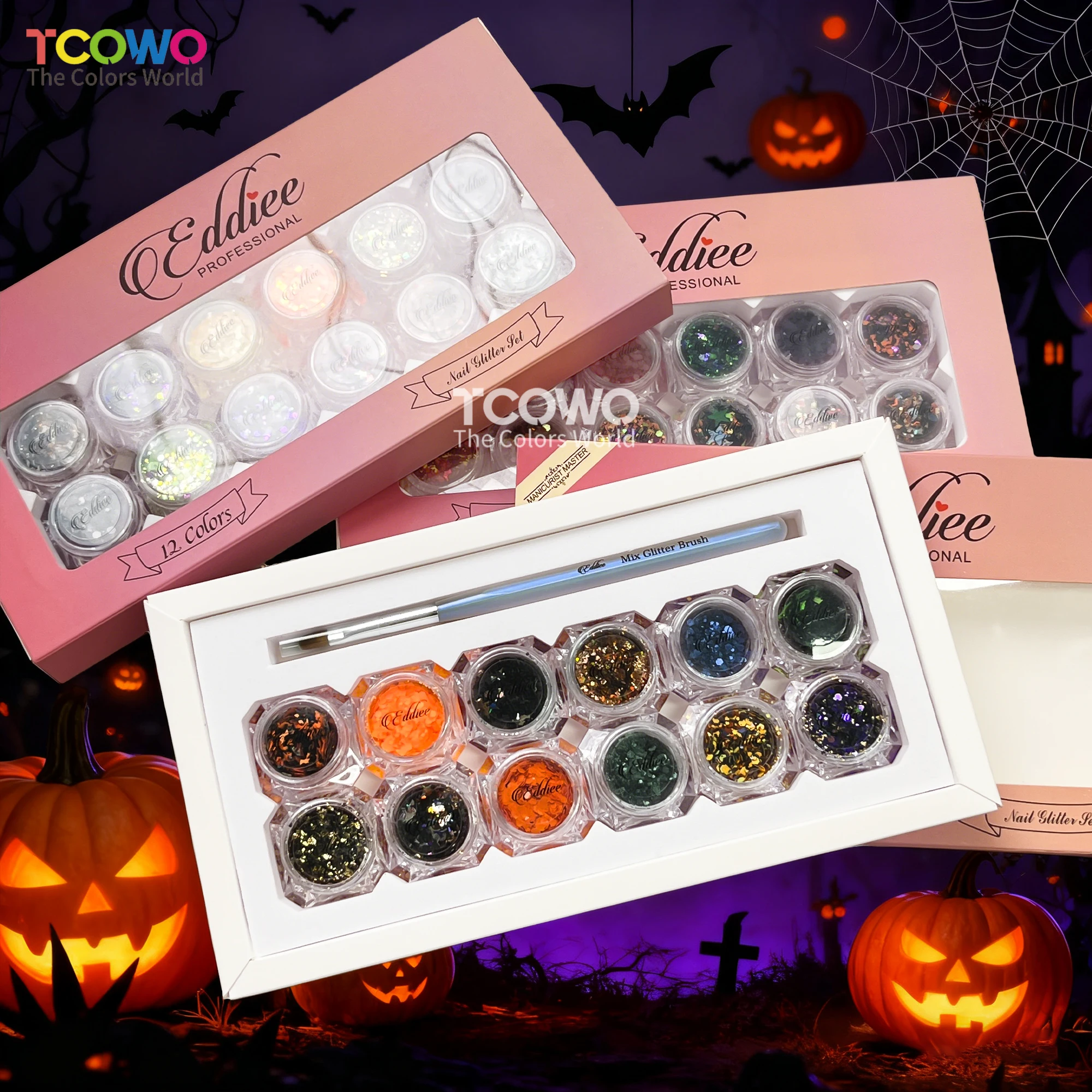 

Жуткий светящийся набор блесток для ногтей на Хэллоуин, 12 ярких цветов с ручкой для пыли, маникюрный набор «сделай сам», качественная упаковка для ящика в салоне