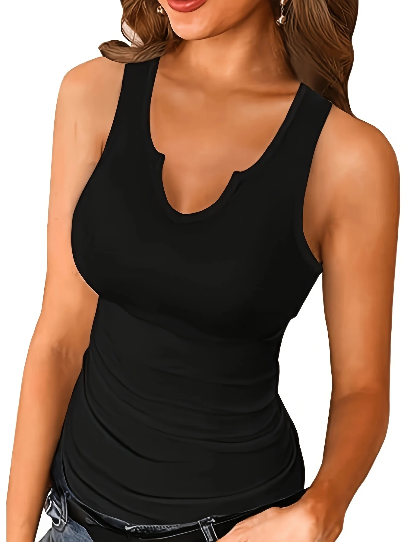 Versatile, fashionable, solid color, sexy V-neck vest with a herringbone women\'s top underneath