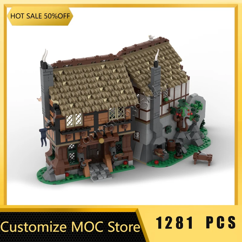 

1281 шт., средневековый кузнец и торговец, модульная модель, строительные блоки, наборы образовательных сборочных кирпичей, игрушки, детские рождественские подарки