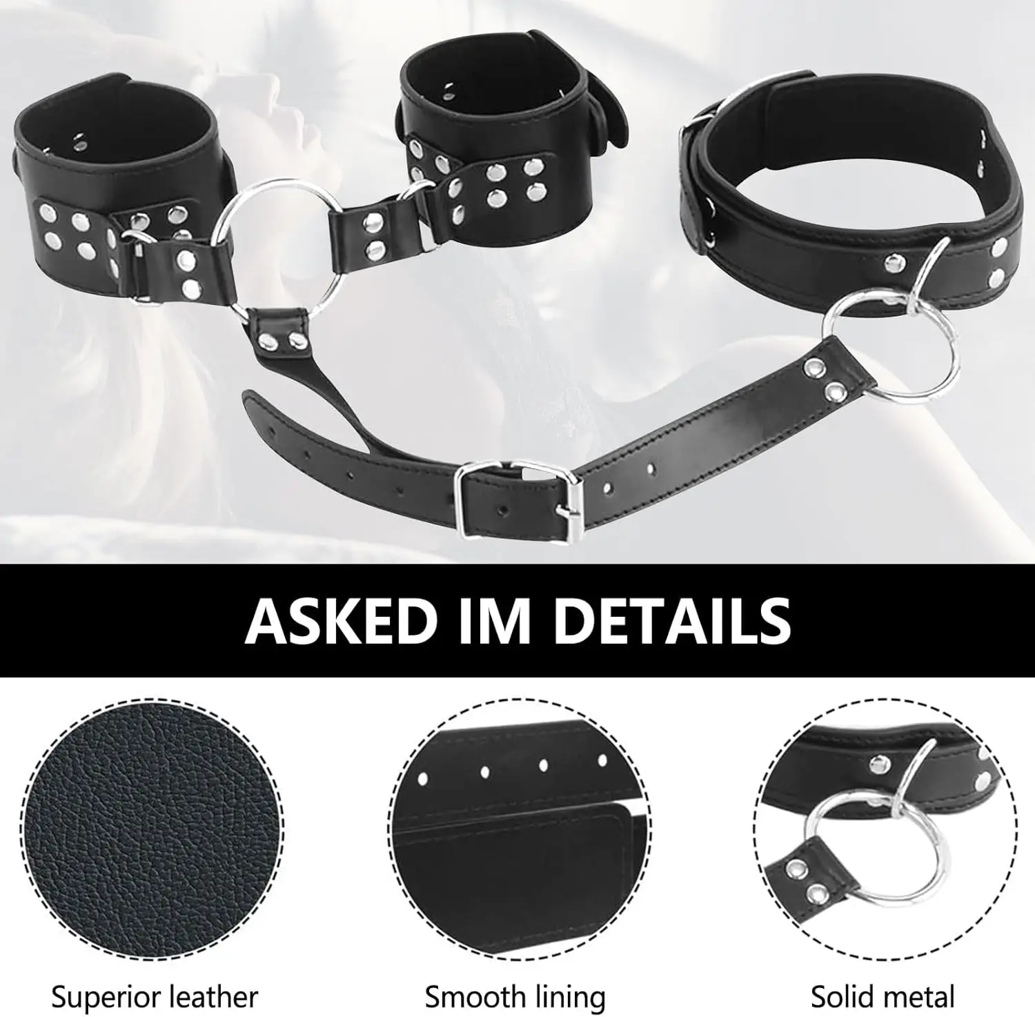 Neck to Wrist Restraints kit,Adjustable Bondage Set Adult Sex Straps Sexy Beginner SM Game Harness Toys Collar Handcuffs Adult