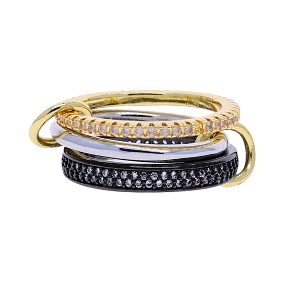 

2025 New Multi 3 Link Stacking Engagement Band Ring Black Silver Color Micro Paved CZ Zircon Rings Finger For Women Jewelry