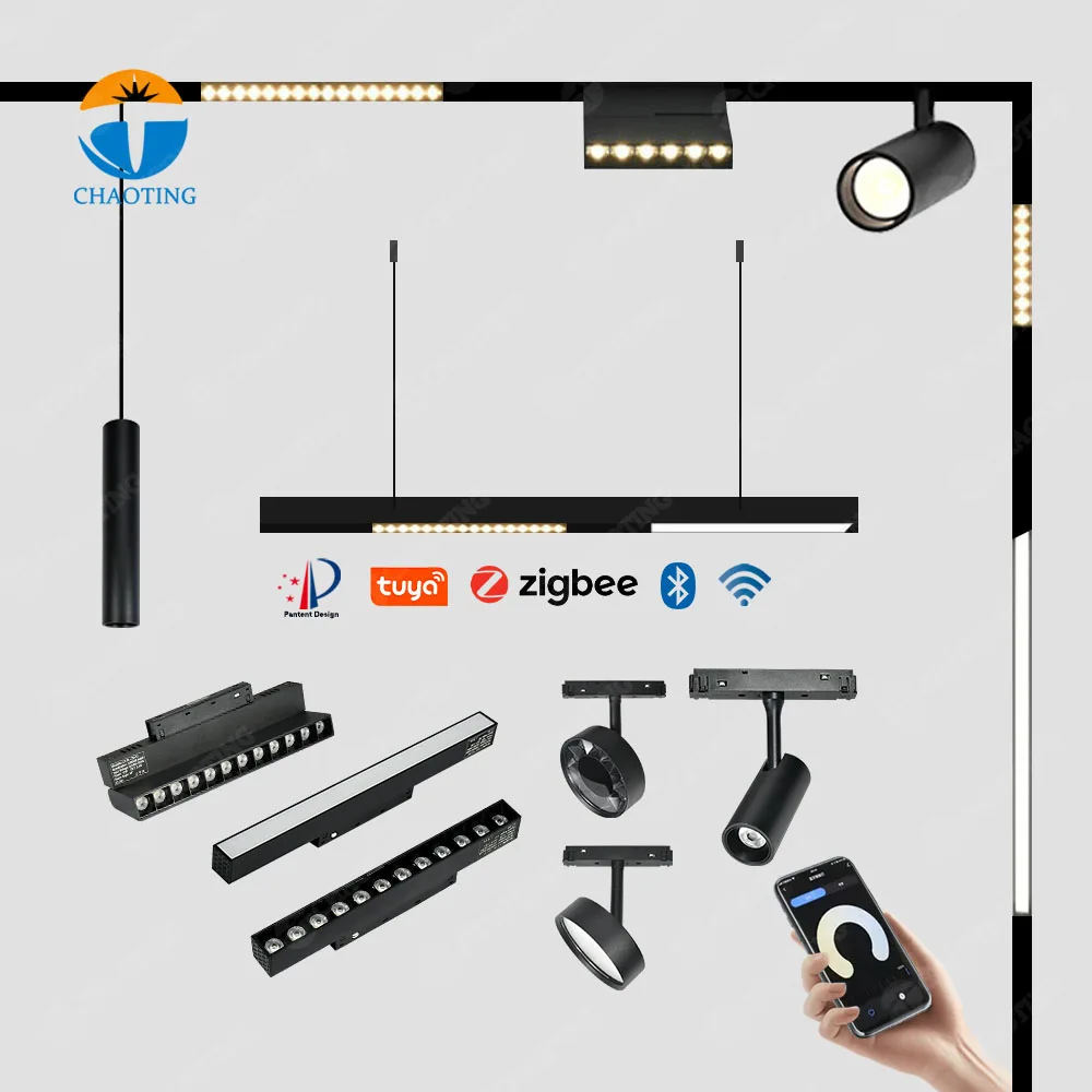 Zoomable Adjustable Linear Focus Rail Track Spot Lights System Dali 0-10V Dimmable Tuya Smart Wall Wash Magnetic Lighting
