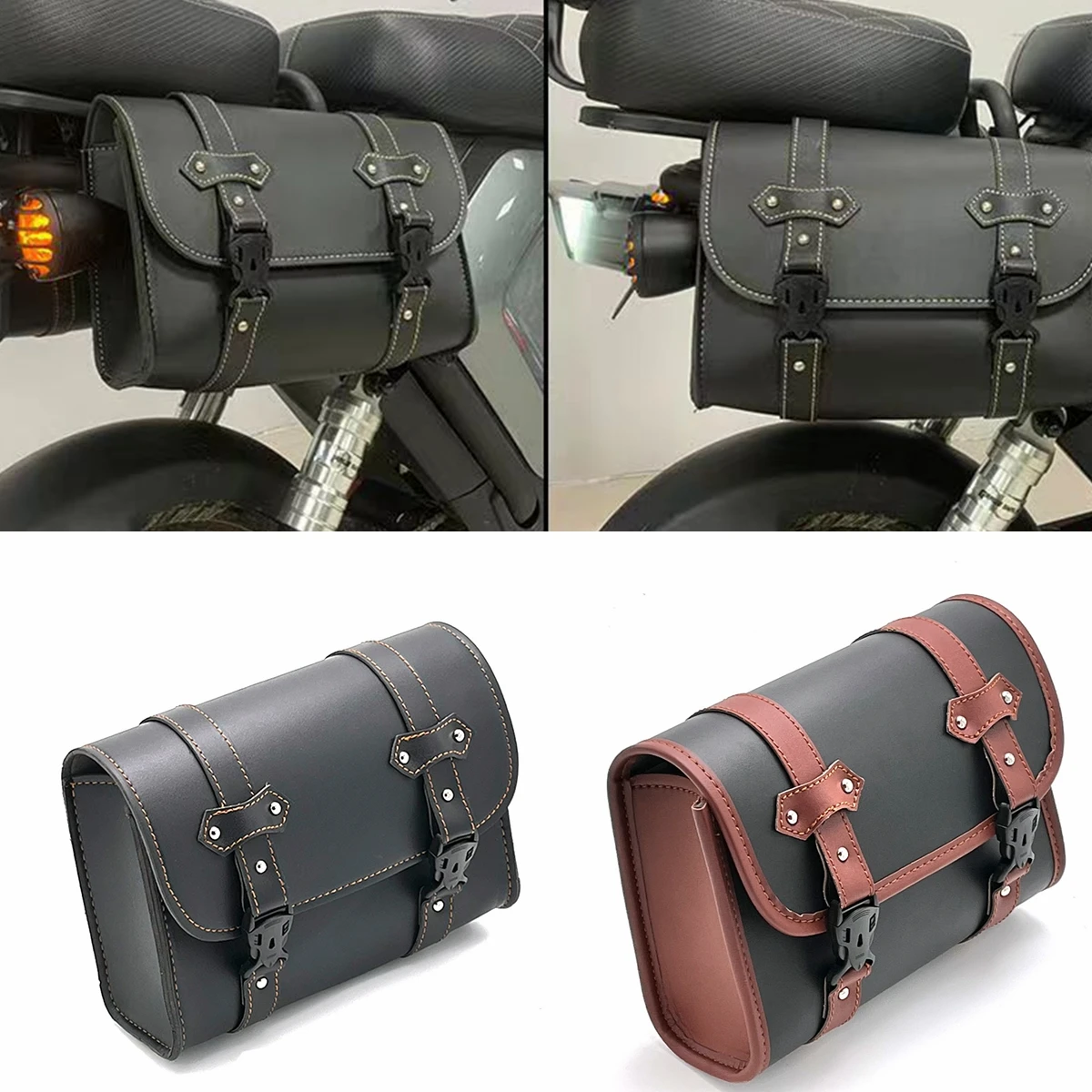 

Motorcycle Front Fork Saddlebags Side Tool Bag Luggage Saddle Bag Pouch PU Leather Universal For Harley Sportster XL For YAMAHA