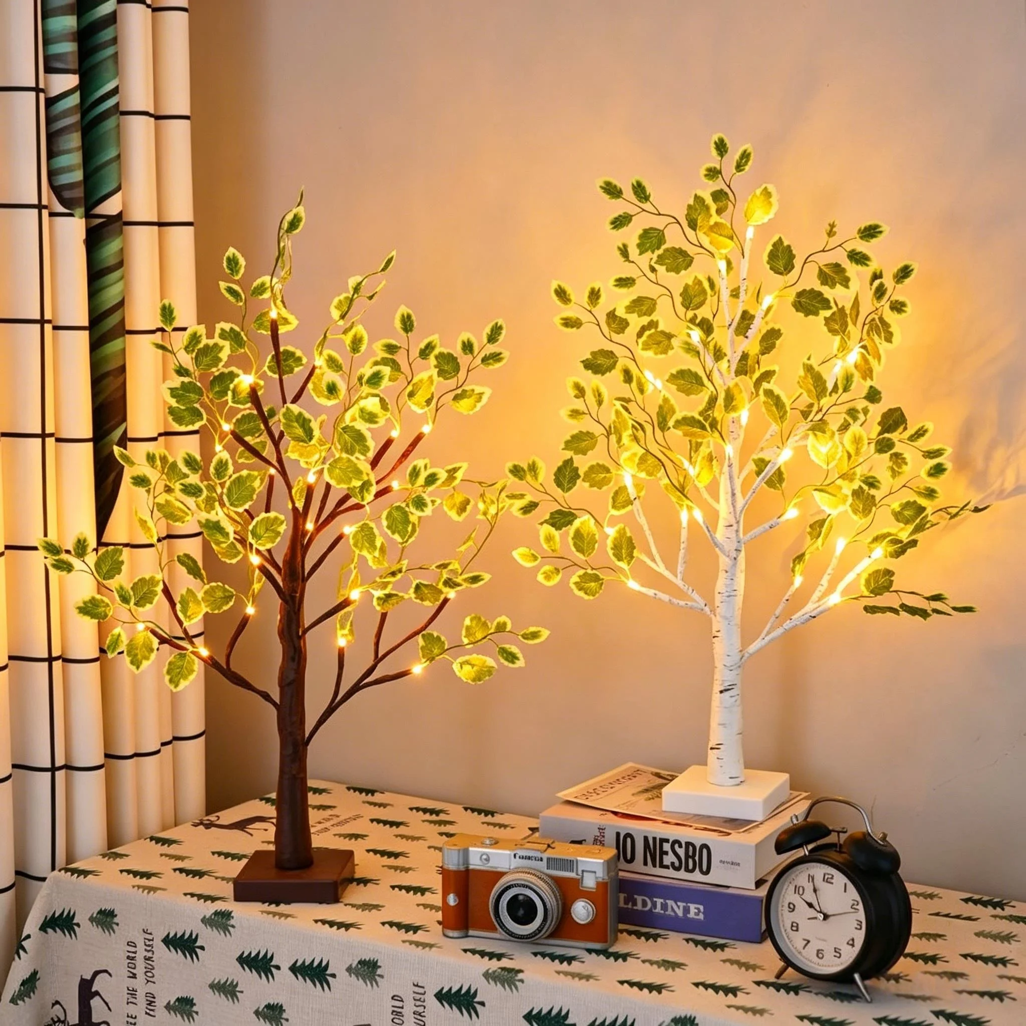 Birch Tree  LED  Light Tree with Green Leaves, USB/Battery Powered Tabletop Decor for Christmas, Home, Office, Spring,Wedding