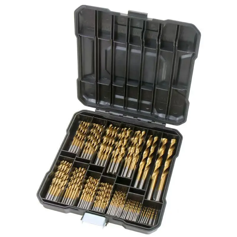 

99PCS Titanium-Coated Straight Shank Twist Drill Bit Set, Round Shank for Electric Hand Drill, Woodworking Hole Puncher, 1-10mm