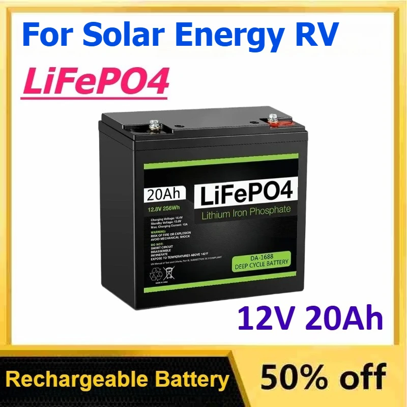 

12V 20Ah LiFePO4 Rechargeable Battery Pack for Solar Energy Fish Finder Power Golf Carts Wheelchairs Lighting Boat RV with BMS