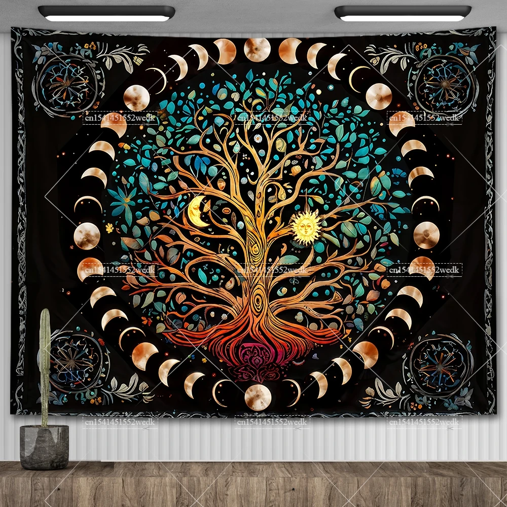 Tree Life Tapestry Wall Hanging Bohemian Hippie Wishing Tree Tapestrys Room Decor Aesthetic Blankets Sun Moon Tarot Altar Cloths