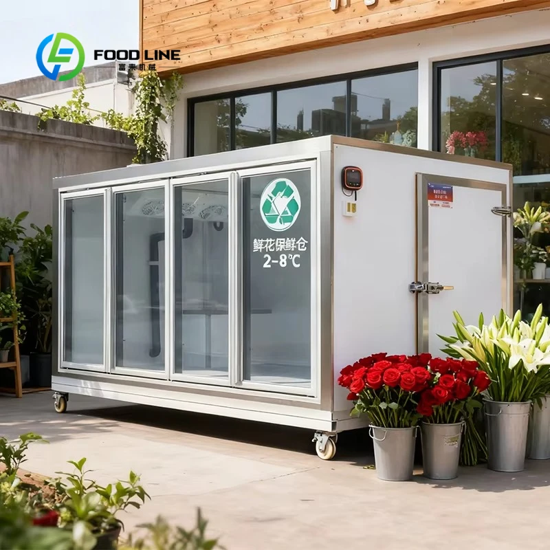 Customized Transparent Glass Door Portable Cold Storage Warehouse, Movable Wheeled Refrigeration Room for Food