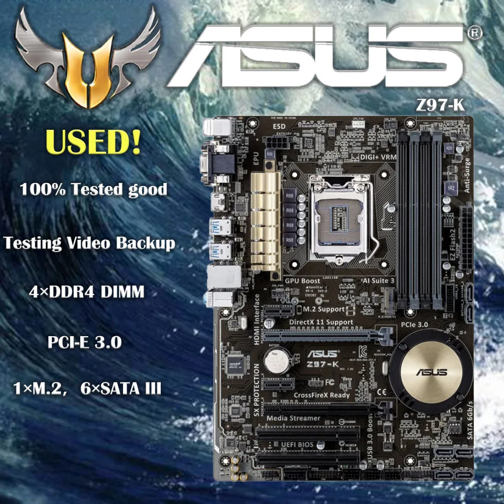 Used Asus Z97-K Desktop Motherboard LGA 1150 DDR3 USB2.0 USB3.0 32GB For I3 I5 I7 CPU Z97 Original motherboards free shipping