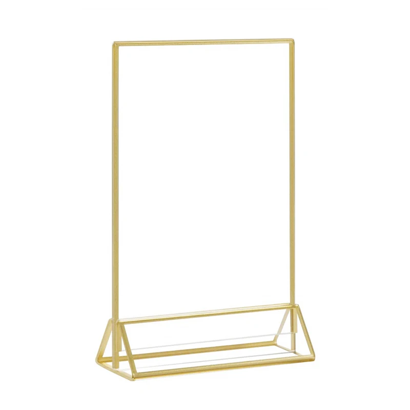 1Pcs 20.6Cm Gold Menu Holsder Acrylic Sign Holder Table Menu Paper Display Stand Clear Plastic Photo Picture Poster Frames