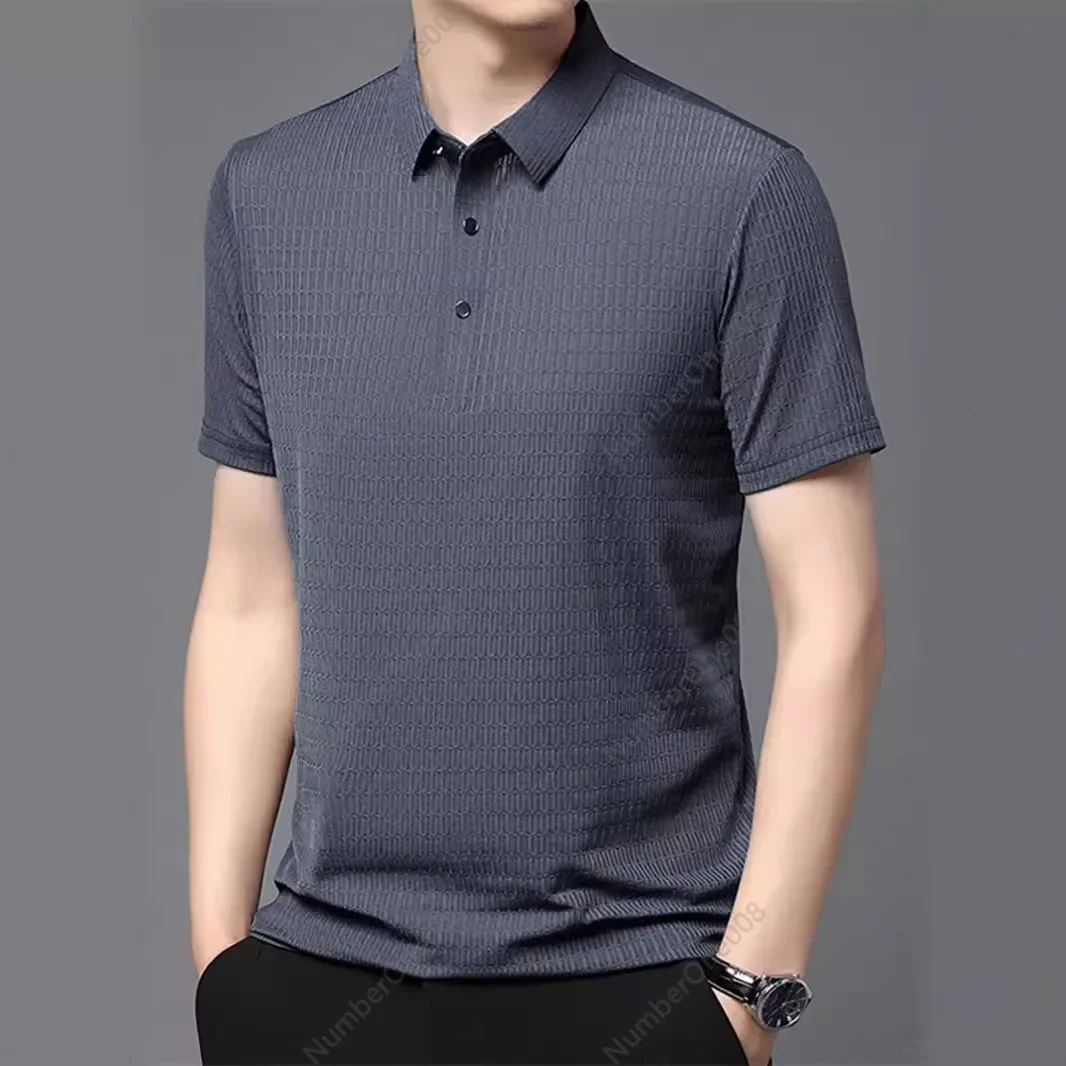 Summer Cross-border Feeling New Men's Ice Silk Lapel Polo Shirt Men's Short-sleeved T-shirt  Clothes Top Clothing