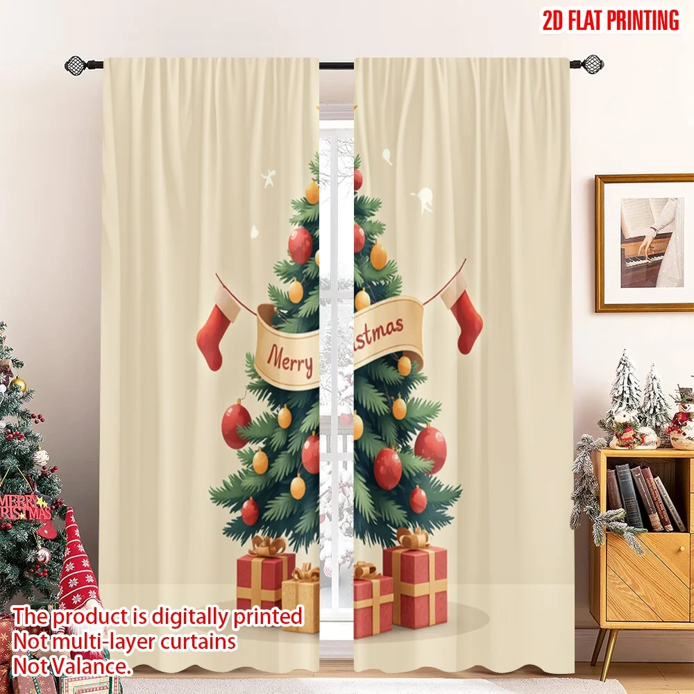 

2pcs 2D flat printing Merry Christmas Curtain Christmas Tree Ornaments Gifts Fabric Without Electricity Holiday Decorations