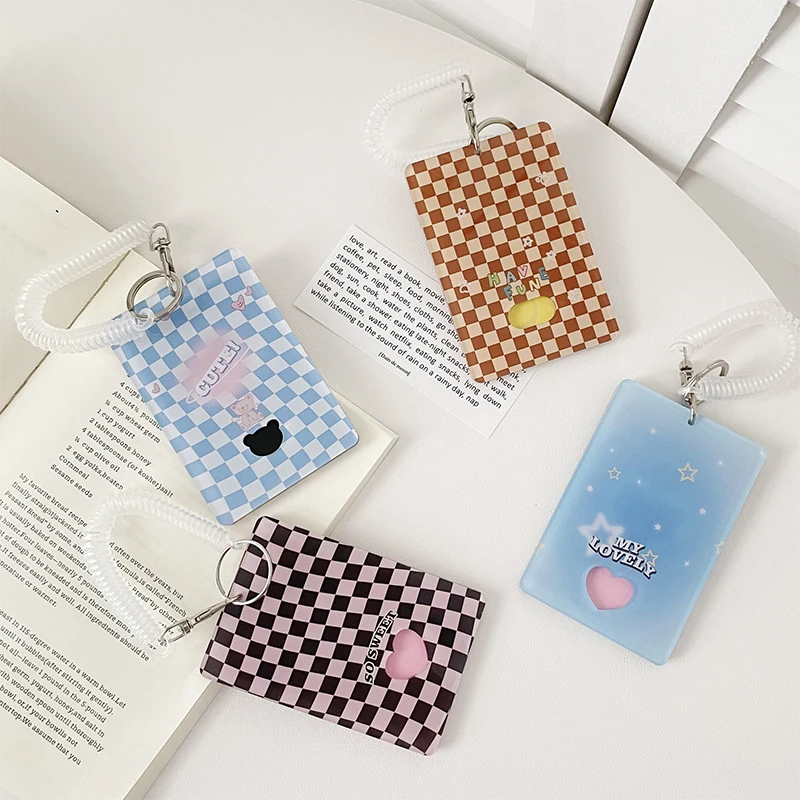 Acrylic INS Cartoon Photocard Holder Keychain Animals Bear Dog Card Holder Postcards Idols Photo Holder ID Protector Sleeve