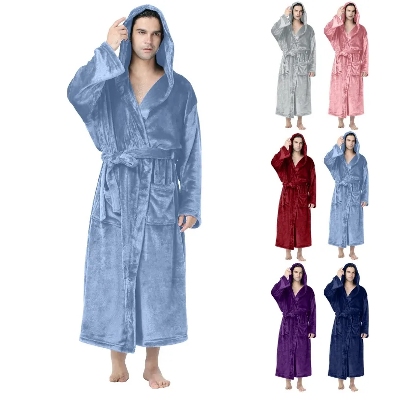 

Men Winter Pajamas Bathrobe Home Clothes Sleepwear Warm Plush Home Clothes Long Sleeve Velour Mens Robes Plus Size S-5XL 2025