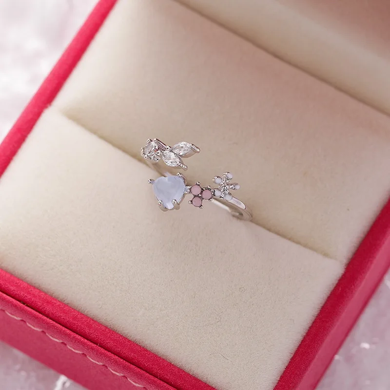 Zarte Kristall-Zirkon-Ringe für Frauen, süße Blume, Blatt, Schmetterling, verstellbare offene Ringe, Hochzeit, Verlobung, Schmuck, Geschenk – Detail 31