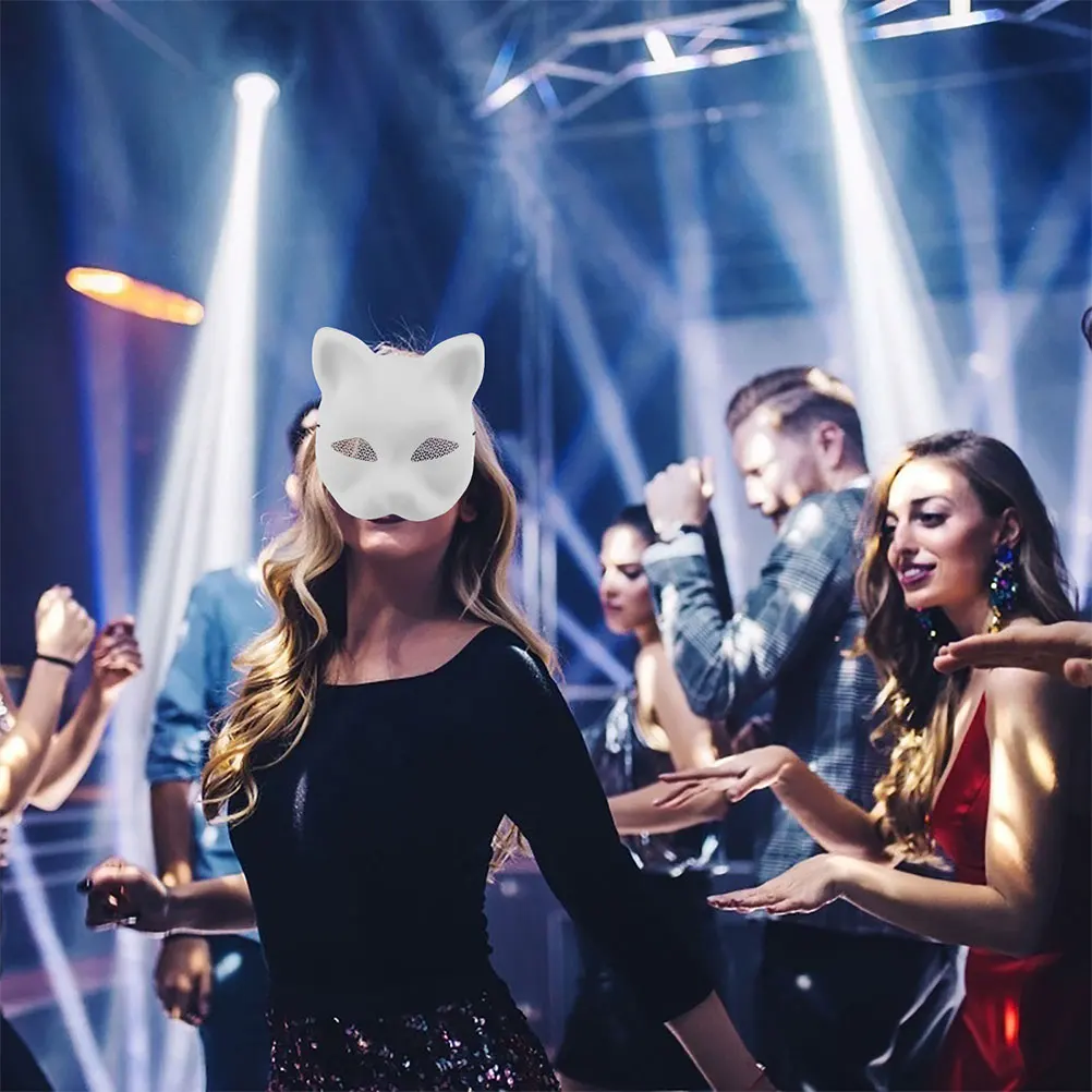 

3pcs Cat Face Mask Blank White Base Masks for Night Club DIY Decoratable Animal Print Paintable Masquerade Accessories