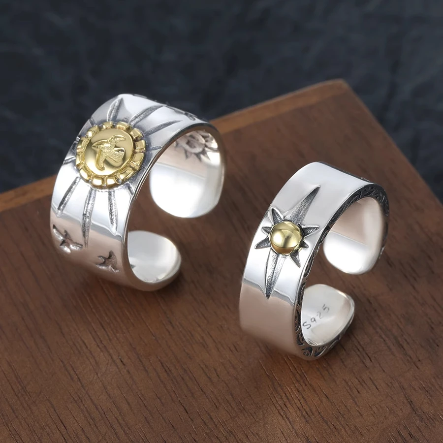 anillo-de-plata-de-ley-s925-con-diseno-de-rayos-de-sol-y-pluma-dorada-de-pajaro-en-vuelo-para-hombre