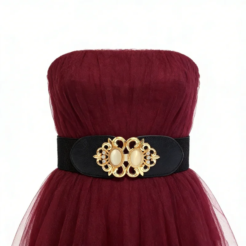 

Fashion PU Leather Elastic Wide Belts Cummerbunds for Women Stretch Thick Waist Dress Luxury Women Belt