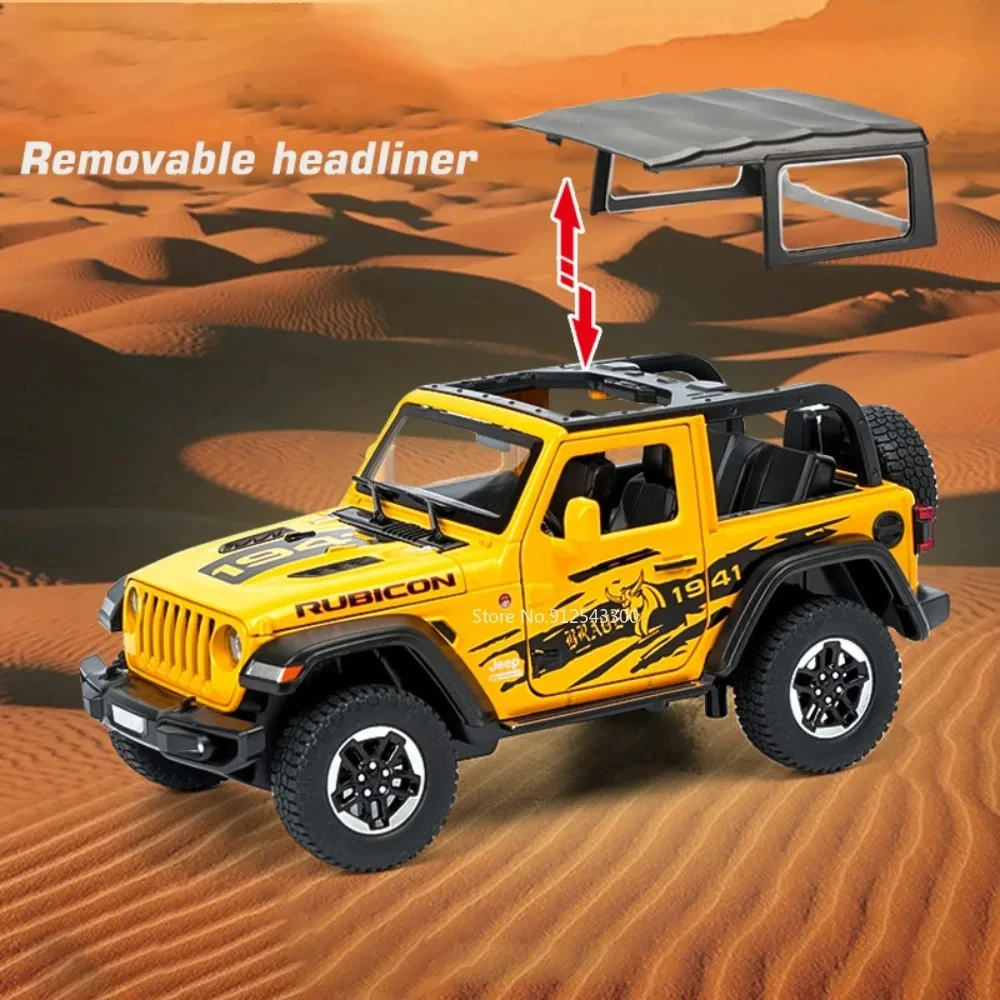 Maßstab 1:24 Wrangler Rubicon Automodell Spielzeug Legierung Karosserie Türen geöffnet Sound Licht zurückziehen Off-Road-Modelle Ornamente für Kindergeschenk