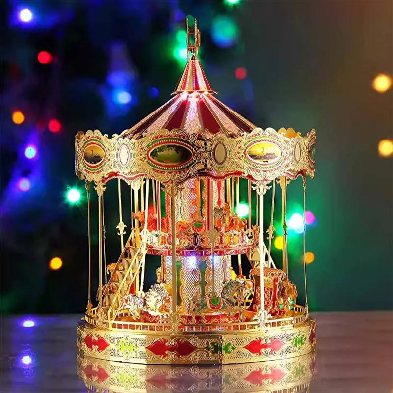 

Cool carousel assembly model 3D three-dimensional puzzle metal DIY creative gift home furnishings