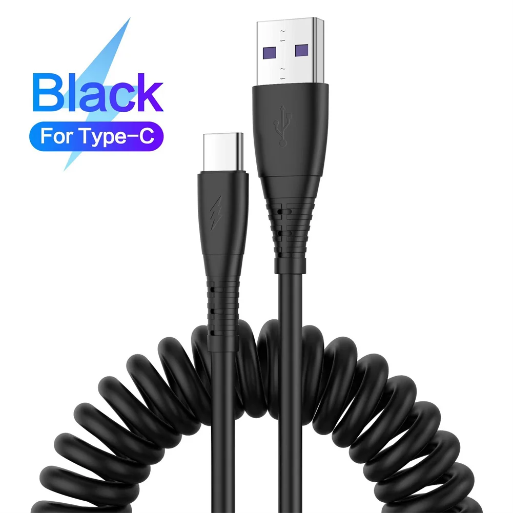 

50cm USB Charging Cable Spring Coiled USB To Type C Extension Cord Fast Charging Cable Type C Charge Cable For Phone Laptop