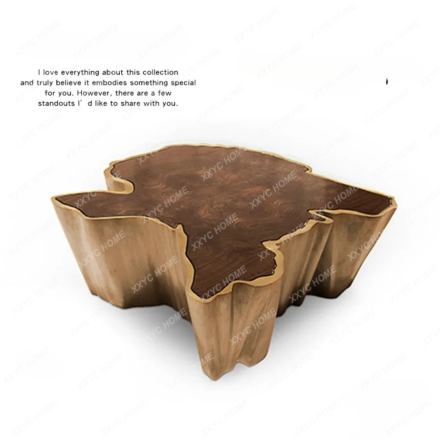 A  Light Luxury Modern Stainless Steel Black Walnut Stump Shaped Coffee Table Living Room Home Italian Minimalist Tea Table