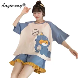 Kawaii Cartoon Dinosaurier Pyjamas Set für Damen Sommer M-5XL Mädchen Shorts Mode Loungewear Frauen Niedliche Pyjamas Dame Nachtwäsche