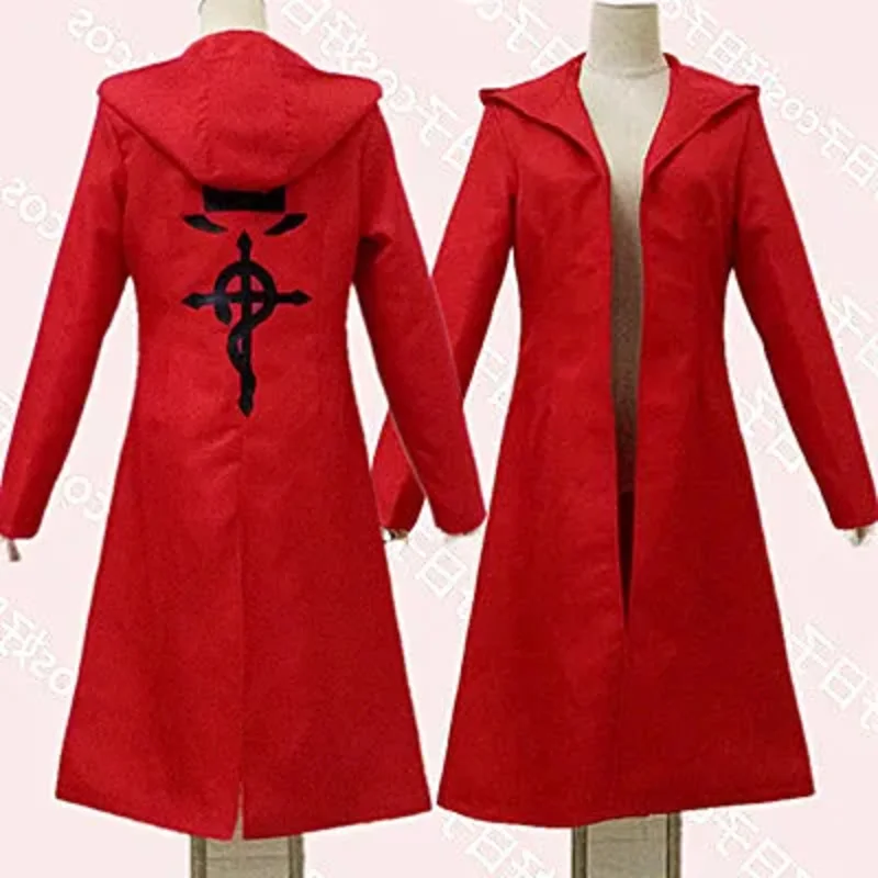 CyAnime 강철의 연금술사 코스프레 에드워드 엘릭 의상 + 코스프레 가발 강철의 연금술사 후드 코트 맞춤 제작 풀 세트